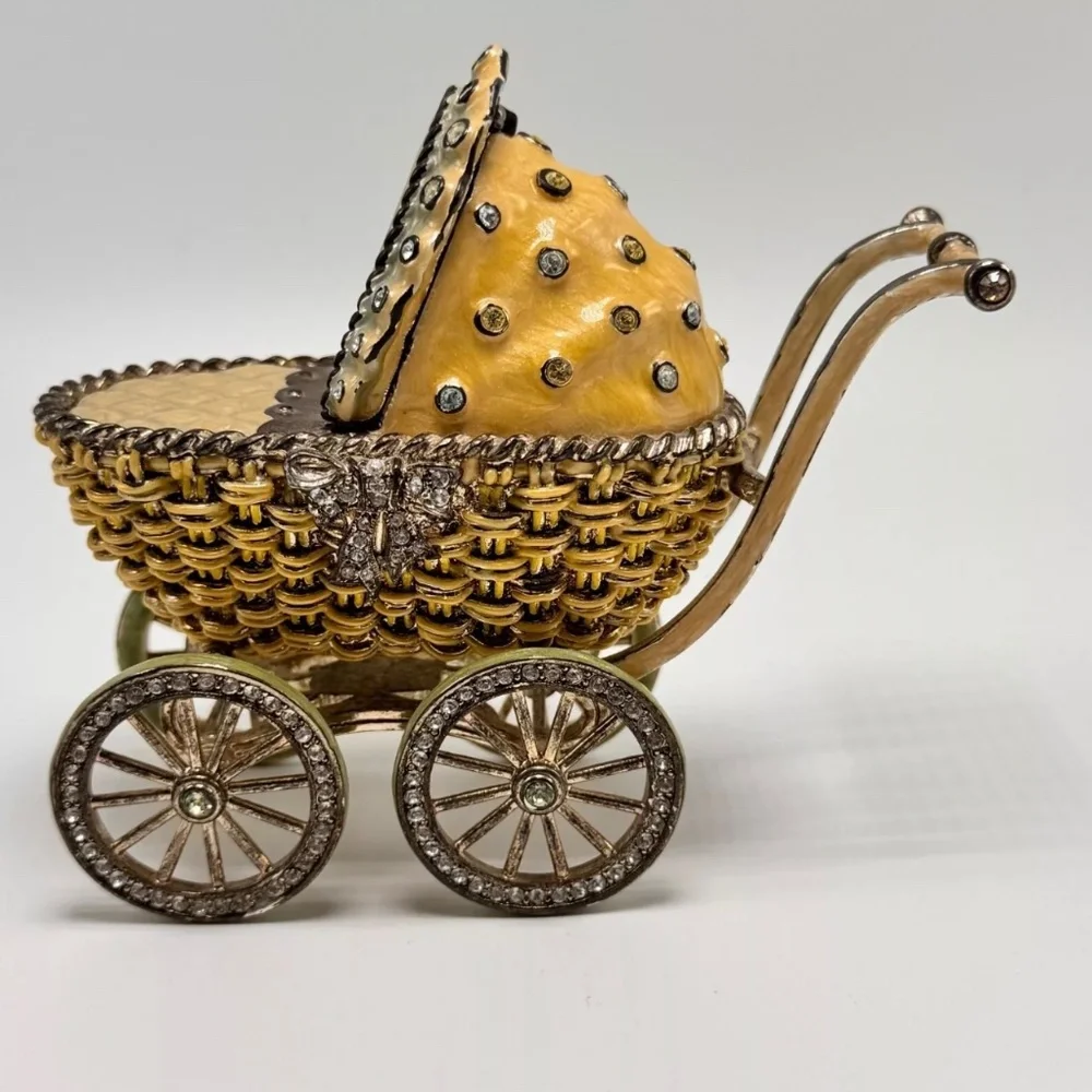 Rare VTG‎ Jay Strongwater  “Heidi” Pram Baby Carriage Picture Frame w/ Swarovski